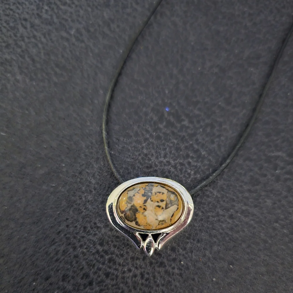 Silver and Yellow And Black Marbled Pendant Necklace